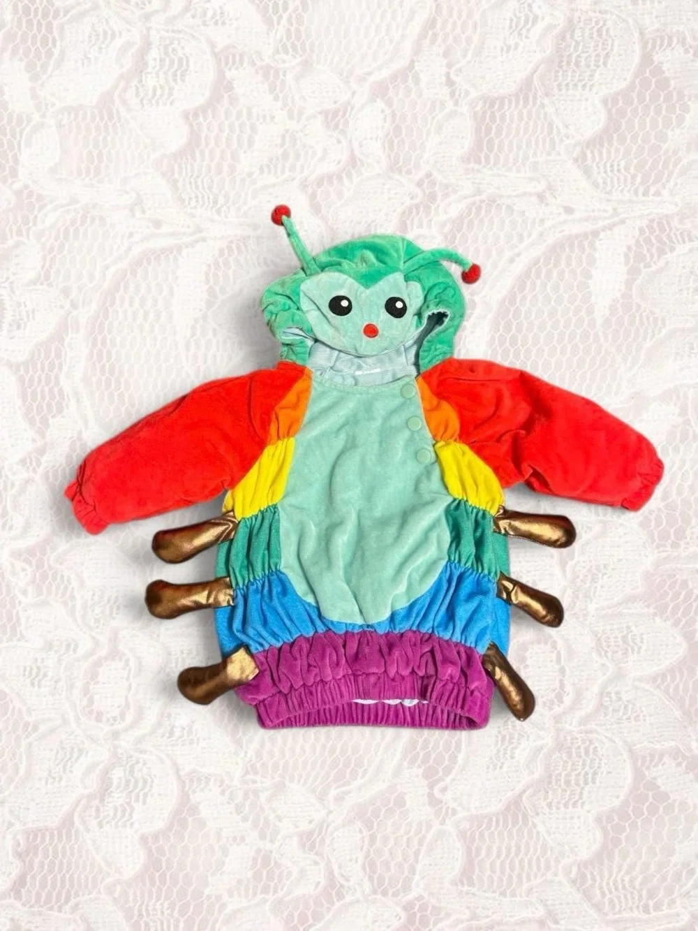 6-12 Months Multicolor Caterpillar Costume Hoodie - Bright Rainbow Play Top